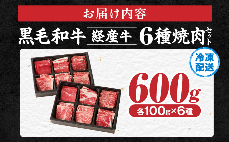 生産者応援≪訳あり≫黒毛和牛(経産牛)6種焼肉セット(合計600g)_T030-1203【肉 牛 牛肉 おかず 国産 人気 ギフト 食品 お肉 焼き肉 BBQ お土産 贈り物 送料無料 プレゼント】