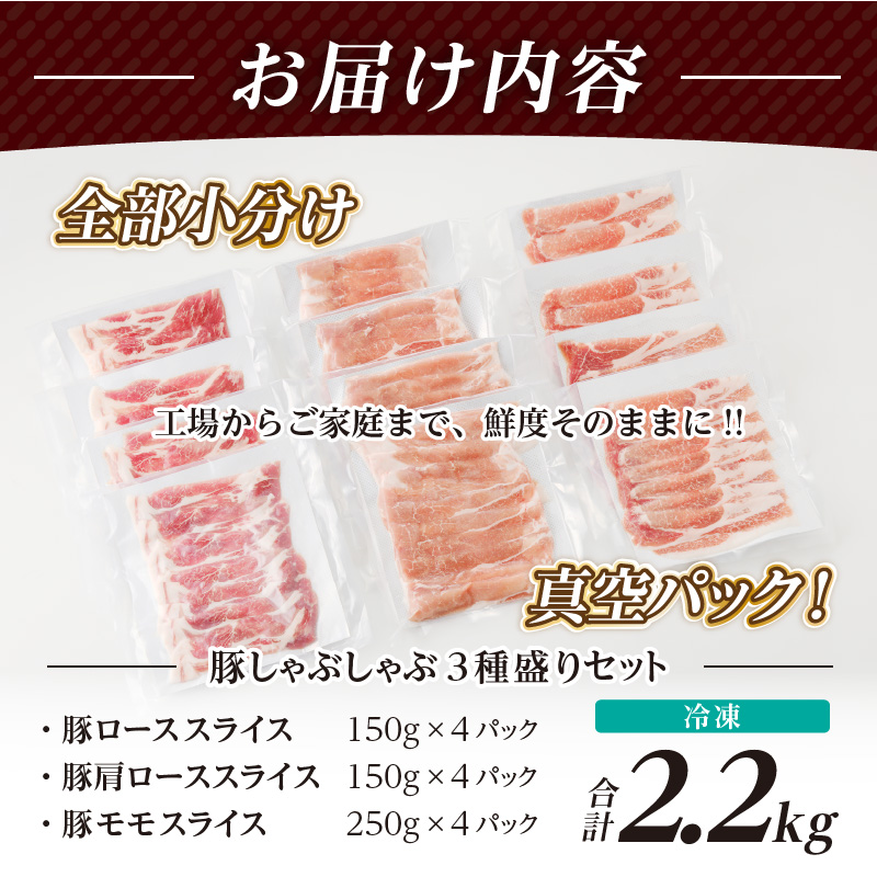 全部小分け真空パック!!宮崎県産豚しゃぶしゃぶ3種盛りセット合計2.2kg_T041-0022【肉 豚 豚肉 おかず 国産 人気 ギフト 食品 お肉 しゃぶしゃぶ 贈り物 送料無料 プレゼント】