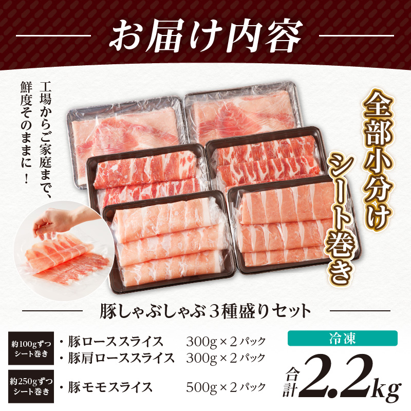 全部小分けシート巻き!!宮崎県産豚しゃぶしゃぶ3種盛りセット合計2.2kg_T041-005【肉 豚 豚肉 おかず 国産 人気 ギフト 食品 お肉 しゃぶしゃぶ  贈り物 送料無料 プレゼント】: 児湯郡都農町ANAのふるさと納税