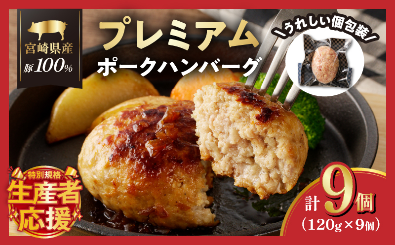 生産者応援!!【期間・数量限定特別規格】宮崎県産豚プレミアムハンバーグ(計9個) 肉 豚肉 加工品 惣菜 国産_T001-0091-ZO【人気 ギフト 食品 おかず 自家製 お土産 贈り物 送料無料 プレゼント】