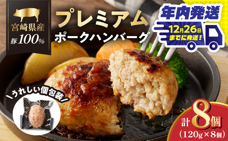 ＼年内発送!!／宮崎県産豚プレミアムハンバーグ(計8個)_T001-0091-N【肉 豚肉 加工品 惣菜 国産 人気 ギフト 食品 おかず 自家製 お土産 贈り物 送料無料 プレゼント】