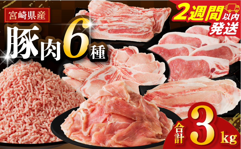 【2週間以内発送】≪宮崎県産≫豚肉6種＼てげスゲーセット／合計3kg 肉 豚 豚肉 おかず 国産_T009-031-2W【人気 ギフト 食品 お肉 しゃぶしゃぶ 贈り物 お土産 送料無料 プレゼント】