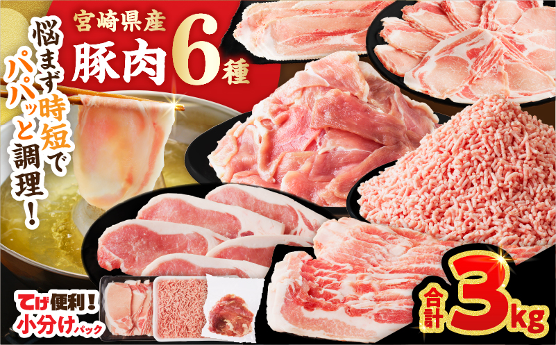 ≪宮崎県産≫豚肉6種＼てげスゲーセット／合計3kg 肉 豚 豚肉 おかず 国産_T009-031【人気 ギフト 食品 お肉 しゃぶしゃぶ 贈り物 お土産 送料無料 プレゼント】