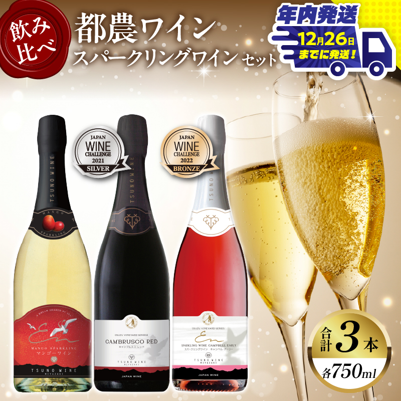 ＼年内発送!!／スパークリングワイン飲み比べ3本セット_T014-003-N【酒 飲料 アルコール 国産 人気 ギフト 食品 お酒 飲み比べ BBQ お土産 贈り物 送料無料 プレゼント】