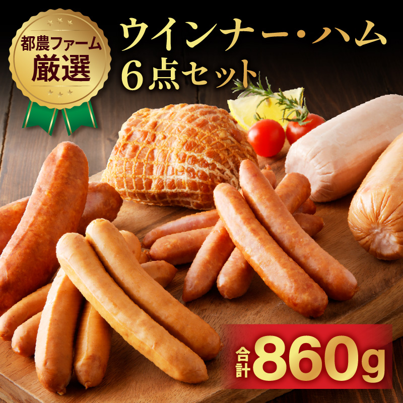 都農ファーム厳選「ウインナー・ハム6点セット」合計860g_T020-0011【肉 豚 豚肉 おかず 国産 人気 ギフト 食品 お肉 加工品 惣菜 お土産 贈り物 送料無料 プレゼント】