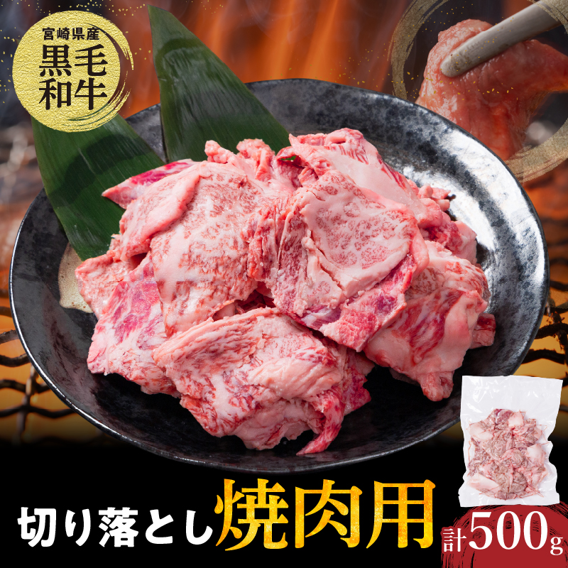 【2週間以内発送】宮崎県産黒毛和牛切り落とし(焼肉用)計500g_T023-0161【肉 牛 牛肉 国産 人気 ギフト おかず 食品 お肉 おかず BBQ 贈り物 送料無料 プレゼント】