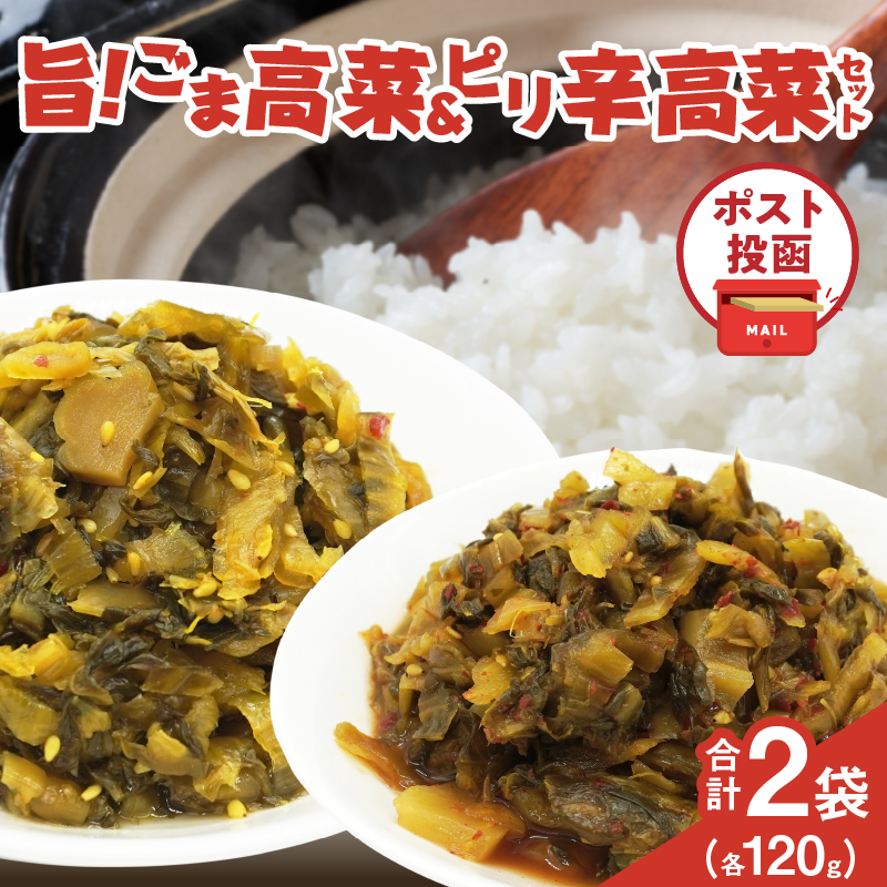 ＼ポスト投函／旨ごま高菜＆ピリ辛高菜セット 計2袋(各120g)_T025-026【漬物 おかず 野菜 加工品 国産 人気 ギフト おかず 食品 つけもの 和食 ご飯 贈り物 送料無料 プレゼント】