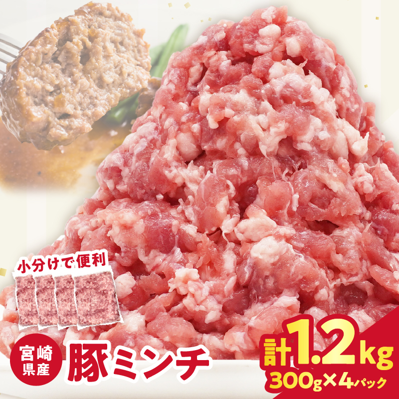 宮崎県産豚ミンチ肉 計1.2kg(300g×4パック) 肉 豚 豚肉 国産_T025-041