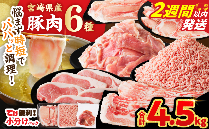 【2週間以内発送】≪宮崎県産≫豚肉6種＼てげスゲーセット／合計4.5kg 肉 豚 豚肉 おかず 国産_T009-032-2W【人気 ギフト 食品 お肉 しゃぶしゃぶ 贈り物 お土産 送料無料 プレゼント】