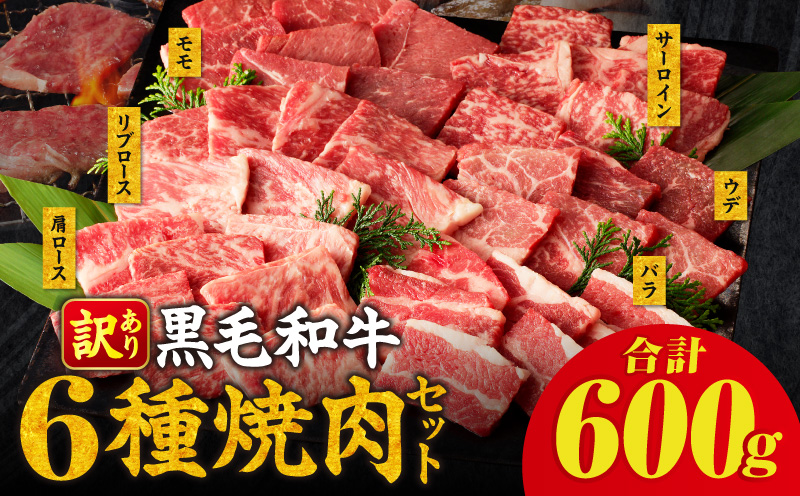 生産者応援≪訳あり≫黒毛和牛(経産牛)6種焼肉セット(合計600g)_T030-1203【肉 牛 牛肉 おかず 国産 人気 ギフト 食品 お肉 焼き肉 BBQ お土産 贈り物 送料無料 プレゼント】