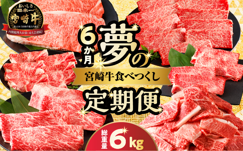 ≪6か月定期便≫夢の宮崎牛食べつくしセット(総重量6kg) _T030-068[都農町新着 肉 牛 牛肉 おかず 国産 人気 ギフト 食品 すき焼き しゃぶしゃぶ 焼肉 BBQ 送料無料 プレゼント]