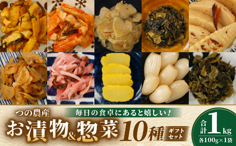 お漬物&惣菜10種のギフトセット(合計1kg)_T037-008[都農町新着 つけもの おかず 野菜 加工品 国産 人気 ギフト おかず 食品 漬物 おつまみ ご飯 贈り物 送料無料 プレゼント]