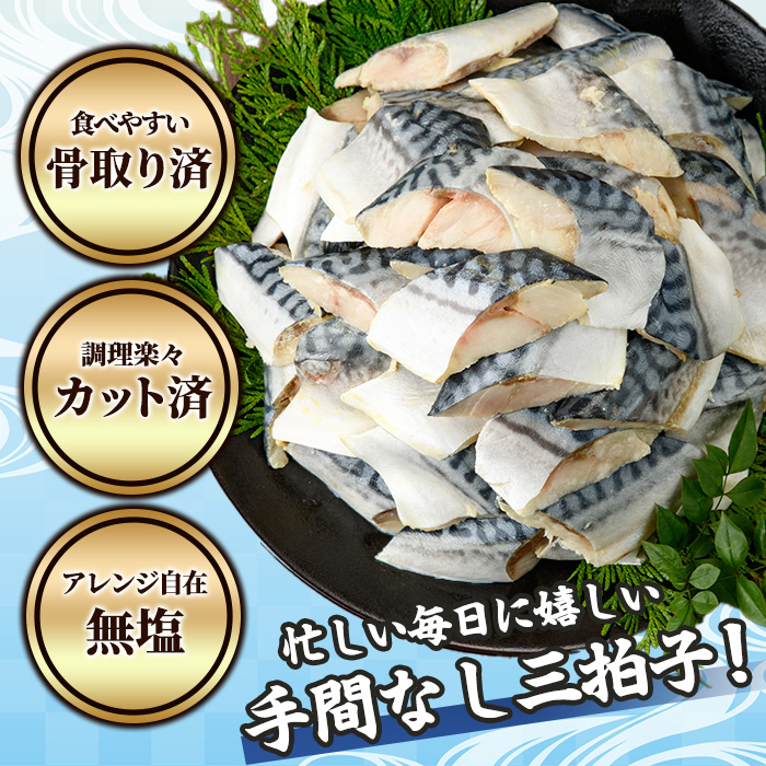 ＜期間限定！塩サバフィーレ付き＞＜訳あり＞骨取り無塩 さば切身(36切れ) 小分け 切り身 鯖 さば 骨なし 骨取り済 カット済 簡単 フライ 魚 海鮮 冷凍 お弁当 おかず 【AW-50】【丸正水産】