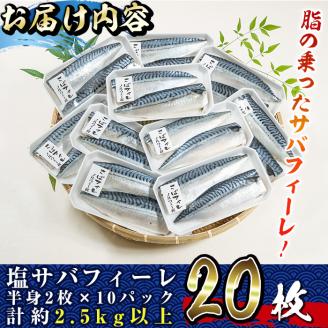 塩サバフィーレ(20枚・計約2.5kg)鯖 さば 塩焼き 煮物 小分け 魚 海産物 冷凍【E-29】【水永水産】