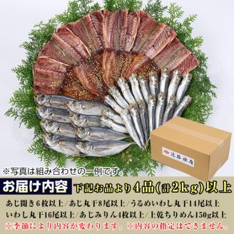 季節のひものセット(2kg以上・4種以上)干物 魚介 鯵 鰯 ちりめん おつまみ おかず 小包装 冷凍【KO-1】【近藤水産】