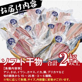 朝獲れ鮮魚で作る！魚屋さんの自家製ソフト干物！(合計2kg以上・15~25枚・3~5種類入り)アジ イワシ カマス イカ タイ ブリカマ セット 詰め合わせ ひもの 焼き魚 おかず お惣菜【YS-3】【株式会社安田】