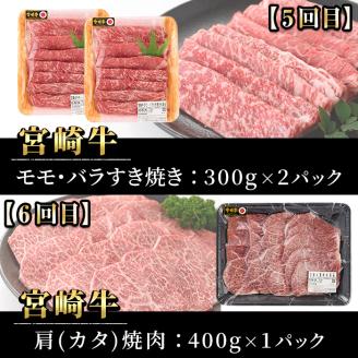 【定期便・6回連続】宮崎牛定期便(ロースステーキ、肩ロースすき焼き、肩焼肉、モモバラすき焼き)A4 A5 牛肉 精肉 お肉 しゃぶしゃぶ スライス 黒毛和牛 BBQ お取り寄せ 国産 冷凍【P-26】【南日本フレッシュフード株式会社(日本ハムマーケティング株式会社)】