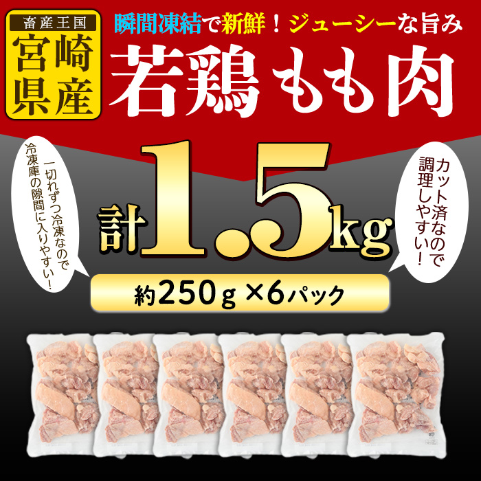 ＜先行予約受付中！2025年10月中に発送予定＞鶏肉 もも肉 小分け 個別凍結(計1.5kg・250g×6P) お肉 鳥肉 とり肉 切身 カット済 個別凍結 IQFカット 国産 宮崎県産 唐揚げ から揚げ からあげ 冷凍 便利 【NK-06】【南九フーズ】