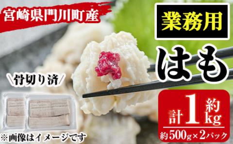 ＜訳あり・業務用＞加熱用はも(計約1kg・約500g×2パック)魚介 国産 ハモ 鱧 湯引き 天ぷら しゃぶしゃぶ 骨切り済 宮崎県 門川町【MR-2】【株式会社マルユウ水産】