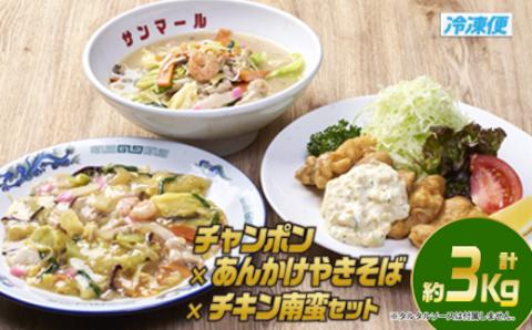 宮崎の味満喫セット(合計約3kg・チキン南蛮200g×3個、チャンポン620g×2個、あんかけやきそば620g×2個)お肉 鶏肉 鳥肉 とり肉 ちゃんぽん 麺 スープ 野菜 具沢山 焼きそば 冷凍 小分け 国産 詰め合わせ おかず 惣菜 簡単調理【TG-6】【サンクスギビング】