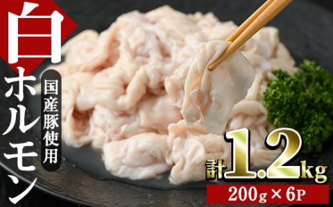 白ホルモン(約計1.2kg・200g×6P)豚肉 もつ モツ 小分け 冷凍 国産 おかず おつまみ【J-5】【幸食品】