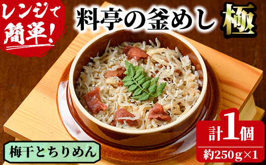 料亭の釜めし・極＜梅干しとちりめん＞(約250g×1)釜飯 料亭 惣菜 時短 お取り寄せ グルメ 冷凍 レンジアップ【TW-7】【魚甚閣 常若】