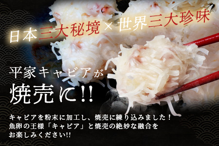 【日本三大秘境×世界三大珍味】平家キャビアが焼売に！！キャビア焼売 8個入り×4パック 合計32個［宮崎 椎葉 国産 ちょうざめ チョウザメ しゅうまい シュウマイ 焼売 キャビア クリーミー ギフト 記念日 誕生日 お酒 魚介 珍味 加工品 冷凍 高級 贅沢 お取り寄せ ディナー パーティー おつまみ グルメ ギフト お祝い 贈り物 贈答 桐箱 希少］【SZ-133】