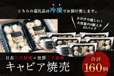 【日本三大秘境×世界三大珍味】平家キャビアが焼売に！！キャビア焼売 8個入り×20パック 合計160個［宮崎 椎葉 国産 ちょうざめ チョウザメ しゅうまい シュウマイ 焼売 キャビア クリーミー ギフト 記念日 誕生日 お酒 魚介 珍味 加工品 冷凍 高級 贅沢 お取り寄せ お取り寄せグルメ ディナー パーティー おつまみ グルメ ギフト お祝い 贈り物 贈答 桐箱 希少］【SZ-135】