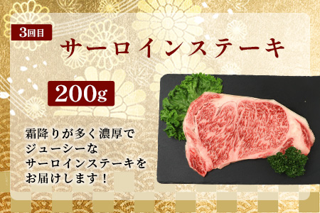 【 定期便 全3回 】 月に1回のお楽しみ！ 椎葉牛ステーキ定期便 総重量 1,080g 【 日本三大秘境 椎葉村 育ちの黒毛和牛 】[ 牛肉 ステーキ 定期便 定期配送 肉 牛ヒレ ヒレ肉 ロース サーロイン A5等級指定 黒毛和牛 ブランド牛 A5ランク おすすめ 送料無料 ] TK-102