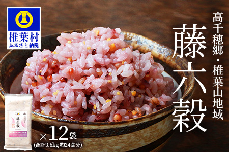 【7営業日以内発送】【雑穀米】藤の花色に染まる美しい六穀米《藤六穀》300g×12袋【世界農業遺産 高千穂郷・椎葉山地域】送料無料 保存食 非常食 米 お米 ご飯 ご当地 贈り物 手土産 お土産 挨拶 祝い ギフト 父 母 栄養 健康 うるち米 たかきび 挽割とうもろこし もちあわ もち麦 黒米【TT-11】