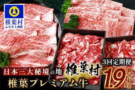 お試し定期便 【 定期便 3回 】 総重量 1,900g 牛肉 椎葉プレミアム牛の スライス肉 ＆ 切り落とし肉 定期便 【 日本三大秘境 椎葉村 育ちの黒毛和牛 】[ 牛肉 椎葉牛 椎葉プレミアム牛 定期便 定期配送 肉 スライス肉 切り落とし肉 A5等級指定 黒毛和牛 ブランド牛 A5ランク おすすめ 送料無料 ] TK-101