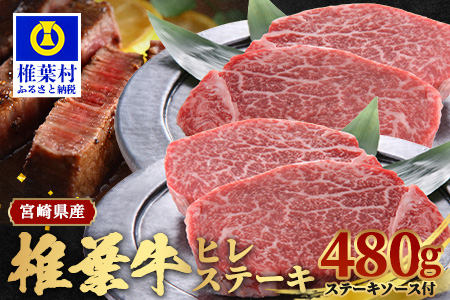 宮崎県産 椎葉牛 ヒレ肉  480g お試しステーキソース付き A5等級指定 ［宮崎県 椎葉村 国産 国産牛 黒毛和牛 和牛 牛 牛肉 赤身 肉 お肉 a5 A5 ヒレ ステーキ 焼肉 バーベキュー 冷凍］【TK-24】
