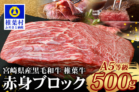 【日本三大秘境の黒毛和牛】宮崎県産 椎葉牛 赤身ももブロック 500g A5等級指定［宮崎 椎葉 国産牛 和牛 牛 牛肉 赤身 肉 お肉 a5 A5 牛ももブロック ステーキ 焼肉 カレー ローストビーフ ブロック肉 冷凍 ギフト］【TK-81】