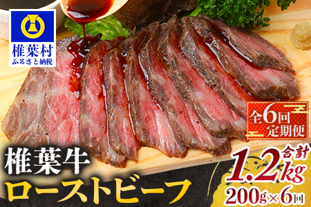 [6回定期便] 宮崎県産 椎葉牛 ローストビーフブロック 200g(100g×2P)×6回 計1.2kg[ 定期便 椎葉 国産牛 黒毛和牛 和牛 牛肉 赤身 肉 牛 お肉 ブロック肉 冷凍 定期 ギフト おすすめ 人気]TK-106