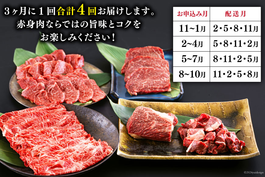 4回 定期便 宮崎牛 赤身 全4回 合計1.8kg [ローカルブランディング 宮崎県 美郷町 31bb0037] ステーキ 焼肉 ブロック サイコロ カット 角切り スライス 薄切り うす切り 冷凍 国産 牛 肉 宮崎県産 バーベキュー BBQ すき焼き しゃぶしゃぶ