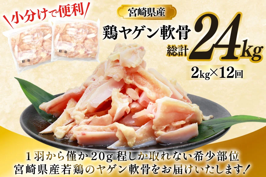 鶏肉 定期便 軟骨 若鶏 鶏軟骨 1kg 2p 12回 総計24kg [ミヤケイフード 宮崎県 美郷町 31bp0002] 小分け 冷凍 ヤゲン軟骨 ヤゲン なんこつ とりにく