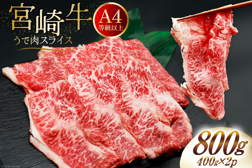 肉 牛肉 ブランド牛 宮崎牛 牛うで肉 スライス 400g×2 計800g [牛心フードサービス 宮崎県 美郷町 31bm0056] 冷凍 小分け ウデ ウデ肉 うで うで肉 ブランド牛 宮崎牛