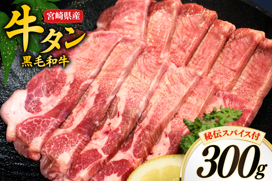 牛肉 牛タン 宮崎県産 黒毛和牛 タン スライス 300g 秘伝 スパイス 付き [オーチャンズ 宮崎県 美郷町 31bn0001] 厚切り 薄切り 牛たん たん 牛