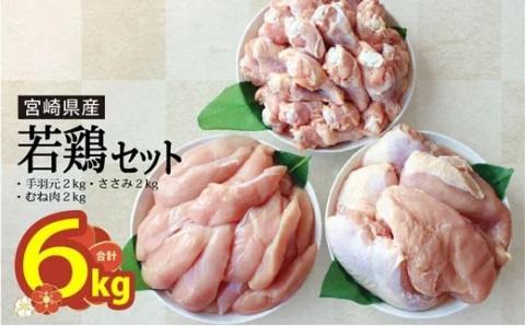 31ai0002 宮崎県産若鶏むね、ささみ、手羽元セット 各1kg×2 合計6kg