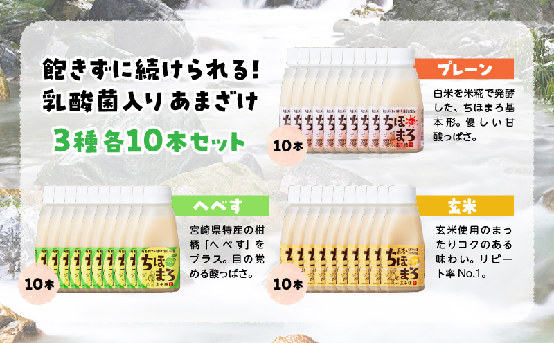乳酸菌入りあまざけ ちほまろ 150g　30本セット【プレーン へべす 玄米】| セット 飲み比べ 味比べ 詰め合わせ 無添加 砂糖不使用 日課 ノンアルコール 飲み物 ドリンク 飲料 お歳暮 贈り物 ギフト プレゼント 宮崎県 高千穂町 |_Tk015-031-b30