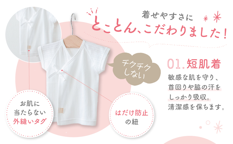 はじめての出産準備に！レールメッシュ素材でかわいい！新生児肌着4点出産準備スターターセット［ピンクset］| 短肌着 コンビ肌着 セット 肌着セット 肌着 綿 吸水 オールシーズン ベビー服 ベビーウェア ベビーグッズ ベビー用品 国産 日本製 |_Tk032-025