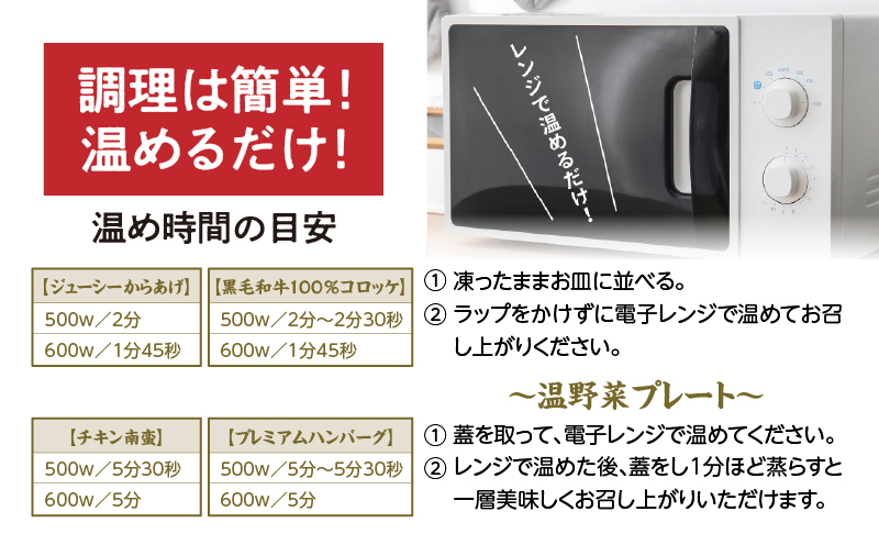 《一度に届く》レンジでプロ味！4種セット｜黒毛和牛 コロッケ からあげ ジューシー 鶏もも肉 スパイス ハンバーグ 温野菜 プレート 高千穂牛 旨み チキン南蛮 レンジ 冷凍 冷凍食品 簡単調理 時短調理 一人暮らし 献立 弁当｜ _Tk005-098