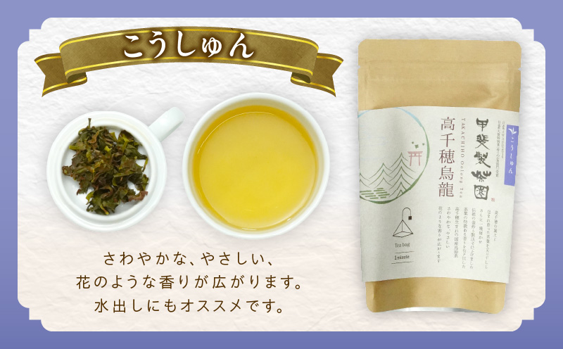 【国産烏龍茶】高千穂烏龍（ティーパック）2種4袋セット みなみさやか12包×2袋＆こうしゅん12包×2袋 国産 烏龍茶 お茶 みなみさやか こうしゅん 茶葉 ティーパック 飲み物 ティータイム さわやかな やさしい セット 宮崎県 高千穂町 _Tk025-005