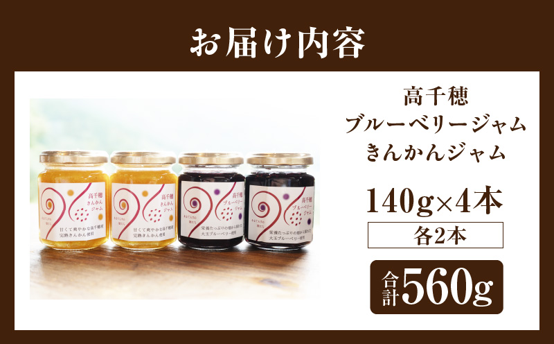 高千穂手作りジャム2種セット【きんかん＆ブルーベリー各2本】 | 金柑 ブルーベリー フルーツ 果物 ジャム ジャムセット マーマレード 手作りジャム パン カナッペ 贈答 贈り物 ギフト 国産 宮崎県産 高千穂町産 特産品 おすすめ 瓶 宮崎県 高千穂町 | _Tk050-006