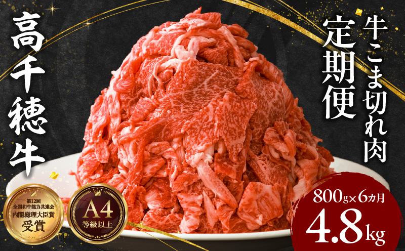【6ヶ月定期便】 高千穂牛 こま切れ 400g×2パック×6回| 牛肉 肉 お肉 精肉 定期便   小間切れ ブランド牛 国産牛 黒毛和牛 和牛 宮崎県産 国産  炒め物 パック 小分け グルメ お取り寄せ |_Tk002-t080