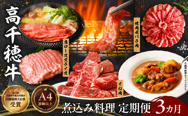 【3か月定期便】高千穂牛煮込み料理3か月定期便| 高千穂牛 牛肉 肉 お肉 定期便 定期 国産牛 ブランド牛 和牛 すね肉 ロース スライス 煮込み カレー ビーフシチュー 国産 贈答 贈り物 普段使い |_Tk002-t086