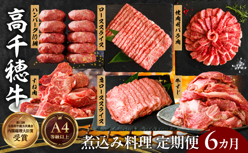 【6か月定期便】高千穂牛煮込み料理6か月定期便| 高千穂牛 牛肉 肉 お肉 定期便 定期 国産牛 ブランド牛 和牛 すね肉 ロース スライス 煮込み カレー ビーフシチュー 国産 贈答 贈り物 普段使い |_Tk002-t087