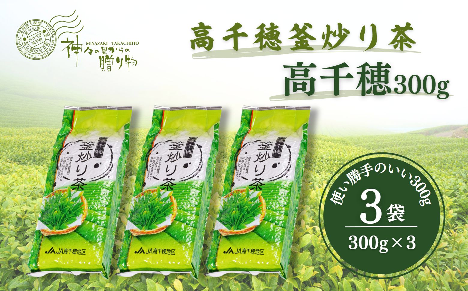 高千穂釜炒り茶（高千穂）300g×3本詰 宮崎県 高千穂町 厳選 緑茶_Tk004-033