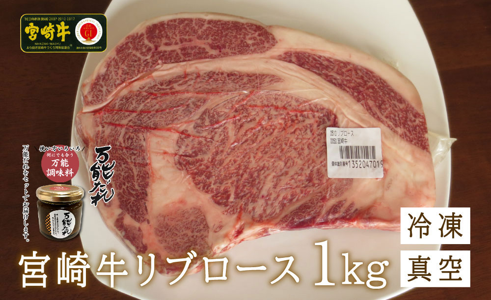 宮崎牛 リブロースブロック1kg 万能だれ付き_Tk024-007