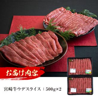 ＜先行予約受付中！2026年1月以降順次発送予定＞宮崎牛 ウデスライス(計1kg・500g×2) 国産 宮崎県産 宮崎牛 牛肉 すき焼き A4 和牛 ブランド牛 ウデ肉 【MI018】【(株)ミヤチク宮崎加工センター】